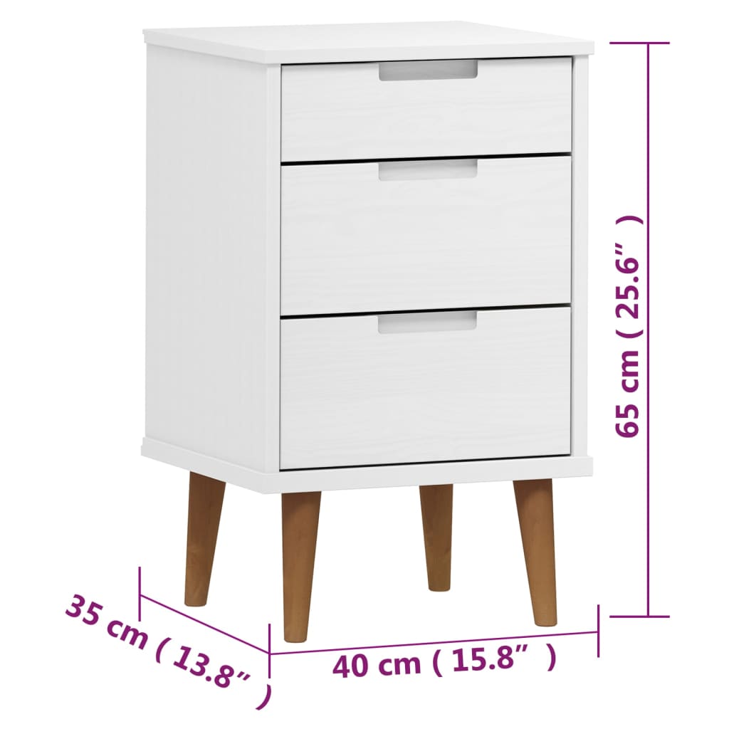 Wooden Bedside Cabinet With 3 Drawers - Molde