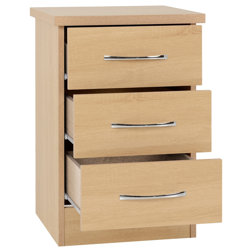 Wooden Bedside Cabinet With 3 Drawers - Nevada