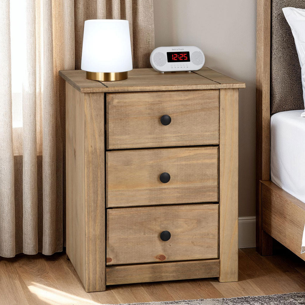 Wooden Bedside Cabinet With 3 Drawers - Panama