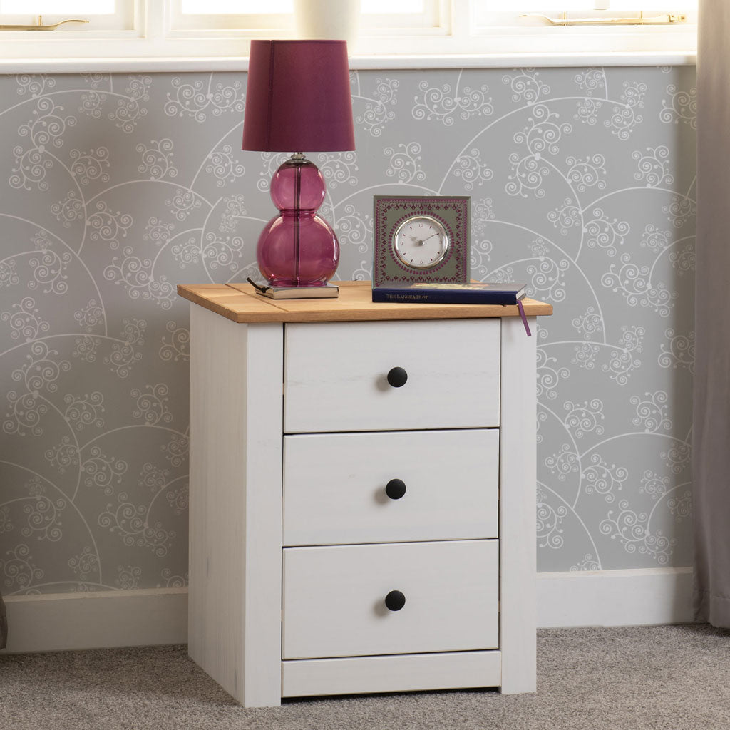 Wooden Bedside Cabinet With 3 Drawers - Panama