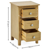 Wooden Bedside Cabinet With 3 Drawers - Somerset