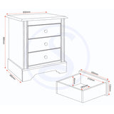 Wooden Bedside Cabinet With 3 Drawers - Stratford