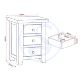 Wooden Bedside Cabinet With 3 Drawers - Windsor