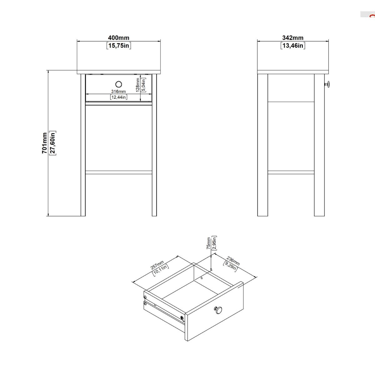 Wooden Bedside Table With 1 Drawer - Madrid