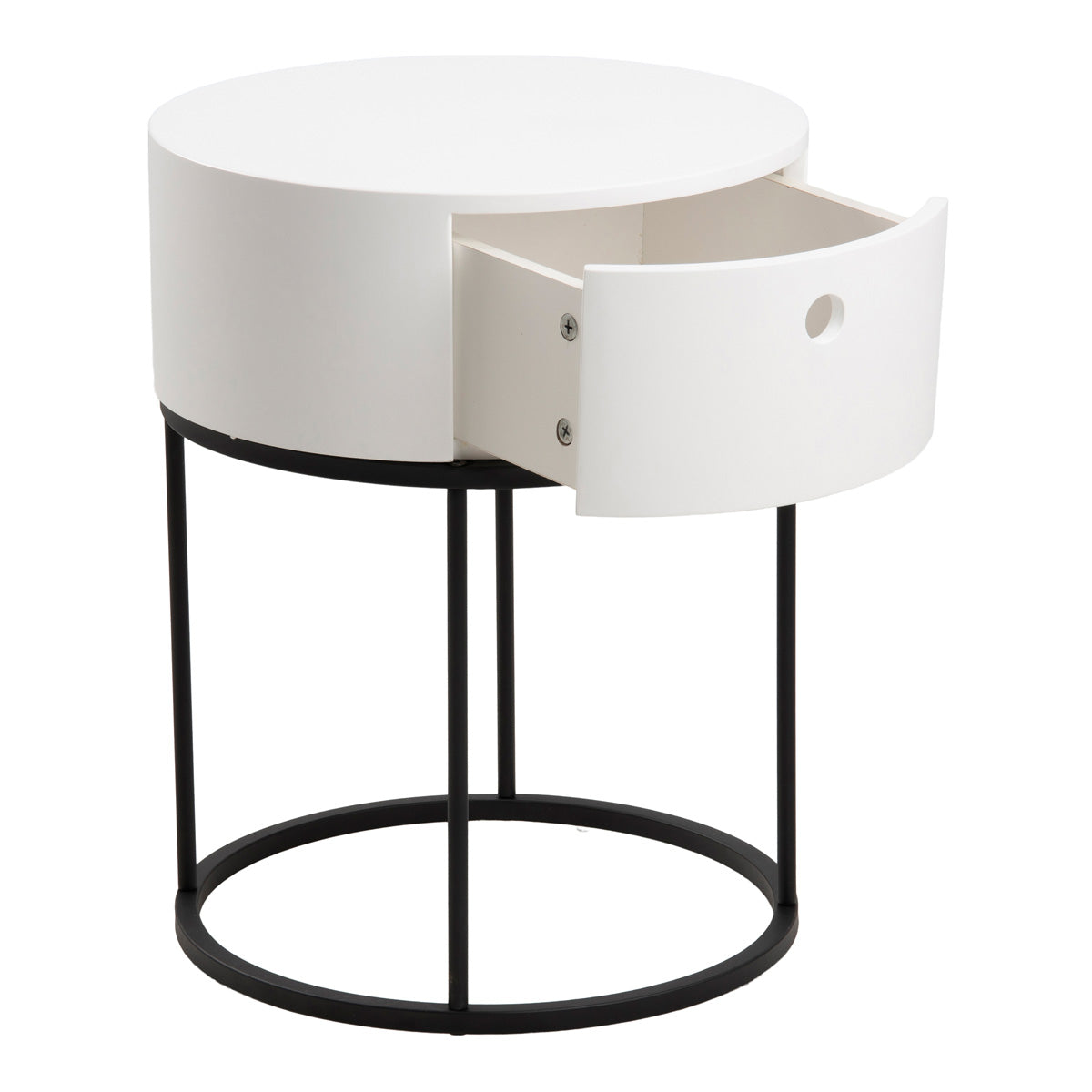 Wooden Bedside Table Round With 1 Drawer - Polo