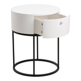 Wooden Bedside Table Round With 1 Drawer - Polo