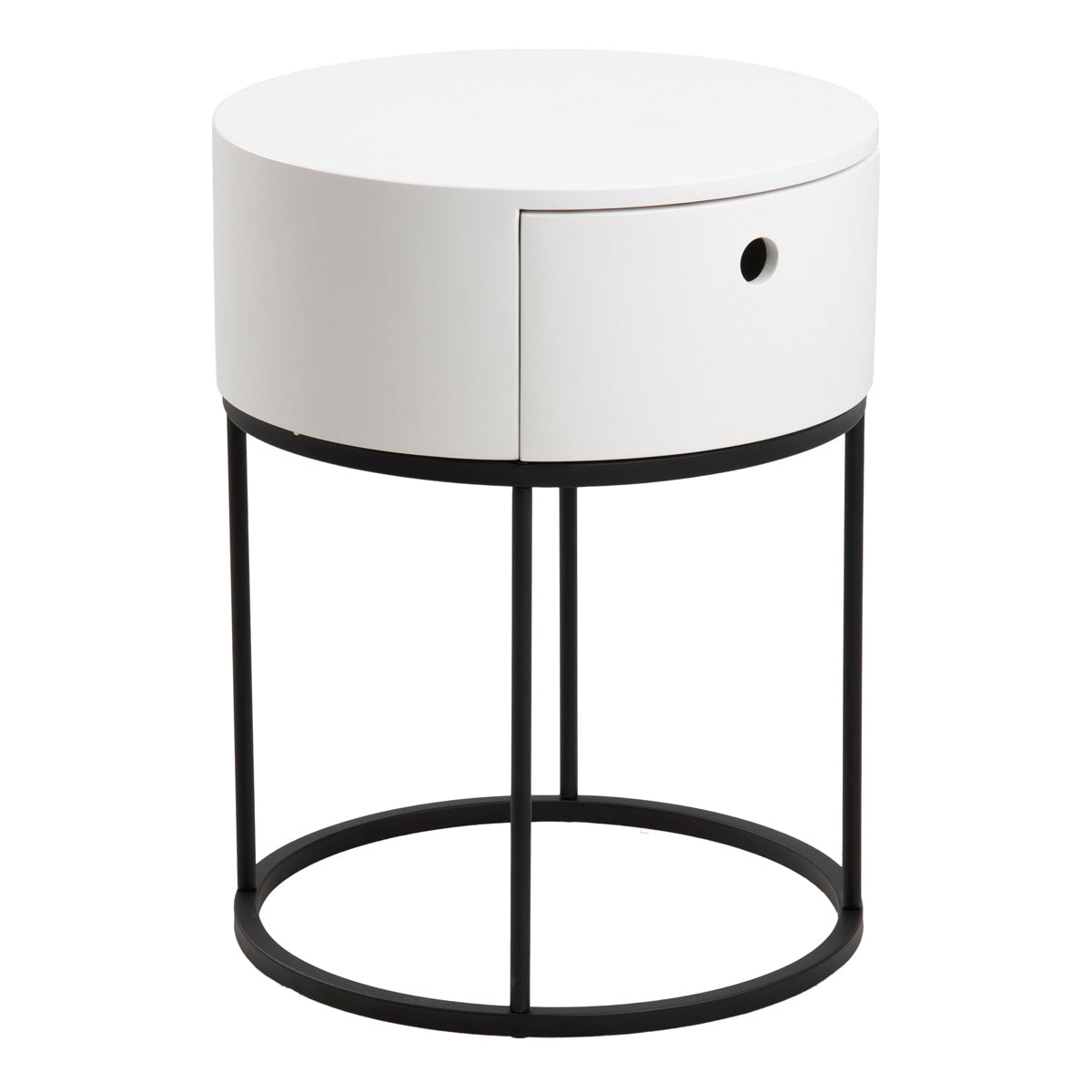 Wooden Bedside Table Round With 1 Drawer - Polo