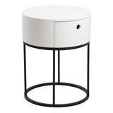 Wooden Bedside Table Round With 1 Drawer - Polo