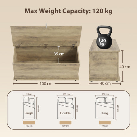 Wooden Blanket Box 100cm Wide With Storage - Velmora