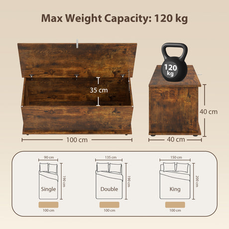 Wooden Blanket Box 100cm Wide With Storage - Velmora