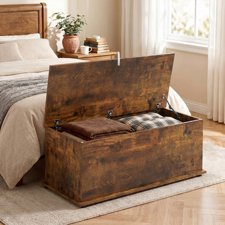 Wooden Blanket Box 100cm Wide With Storage - Velmora