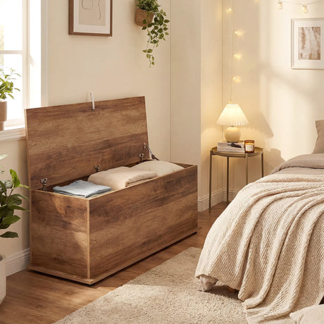 Wooden Blanket Box 100cm Wide With Storage - Velmora