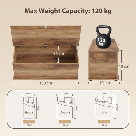Wooden Blanket Box 100cm Wide With Storage - Velmora