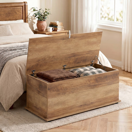 Wooden Blanket Box 100cm Wide With Storage - Velmora