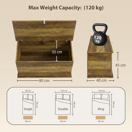 Wooden Blanket Box 80cm Wide With Storage - Velmora