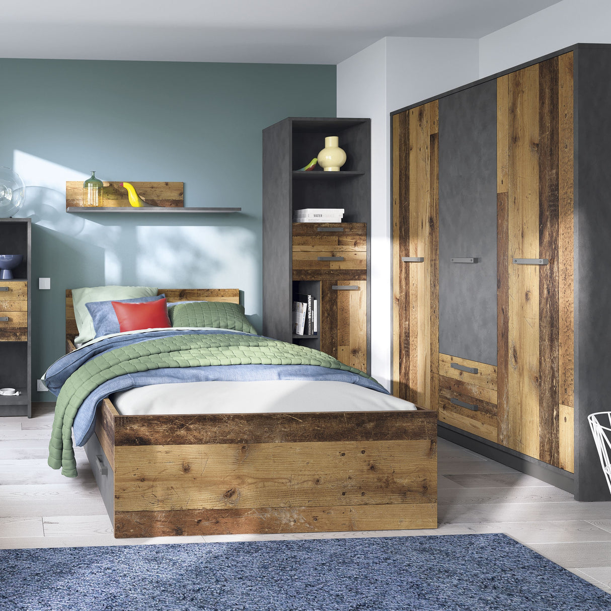 Wooden Bookcase With 1 Door And 2 Drawers - Brooklyn