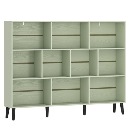 Wooden Bookcase 140cm Wide With 10 Compartments - Velmora