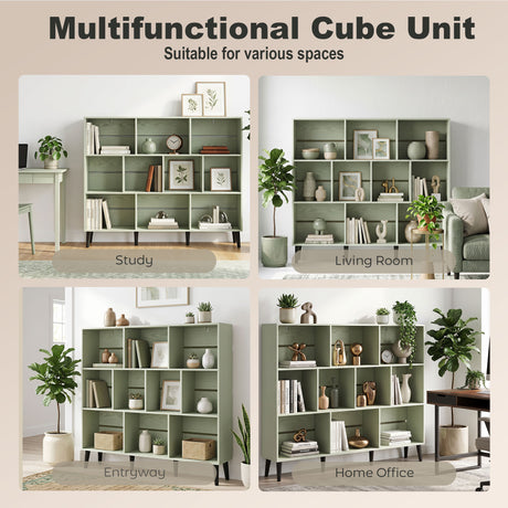 Wooden Bookcase 140cm Wide With 10 Compartments - Velmora