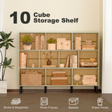 Wooden Bookcase 140cm Wide With 10 Compartments - Velmora