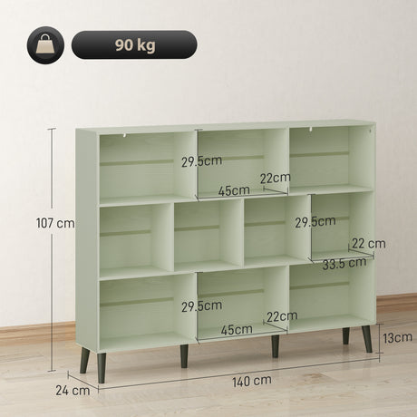 Wooden Bookcase 140cm Wide With 10 Compartments - Velmora