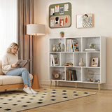 Wooden Bookcase 140cm Wide With 10 Compartments - Velmora
