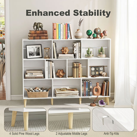 Wooden Bookcase 140cm Wide With 10 Compartments - Velmora