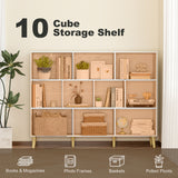 Wooden Bookcase 140cm Wide With 10 Compartments - Velmora