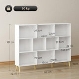 Wooden Bookcase 140cm Wide With 10 Compartments - Velmora