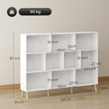 Wooden Bookcase 140cm Wide With 10 Compartments - Velmora