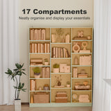 Wooden Bookcase 149cm Wide With 17 Compartments - Velmora