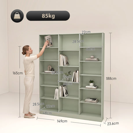 Wooden Bookcase 149cm Wide With 17 Compartments - Velmora