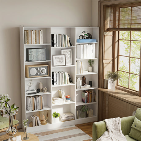 Wooden Bookcase 149cm Wide With 17 Compartments - Velmora