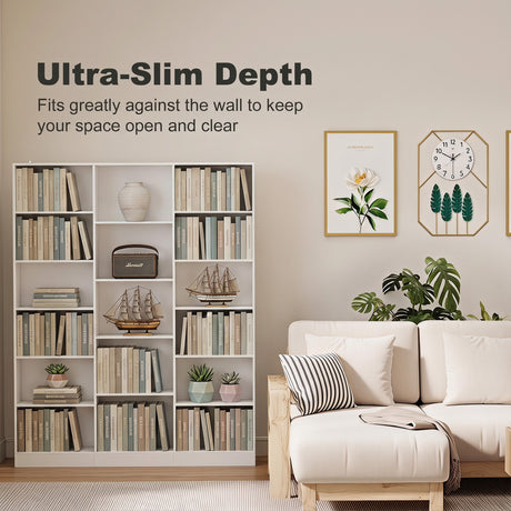 Wooden Bookcase 149cm Wide With 17 Compartments - Velmora