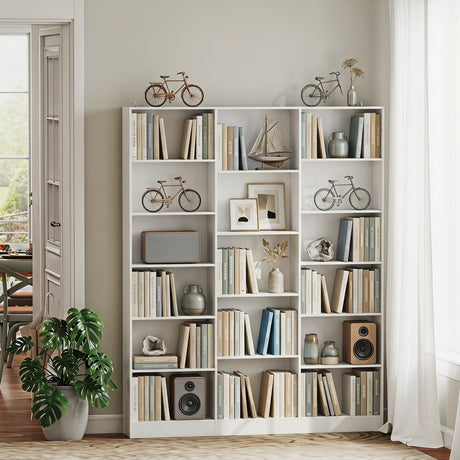 Wooden Bookcase 149cm Wide With 17 Compartments - Velmora