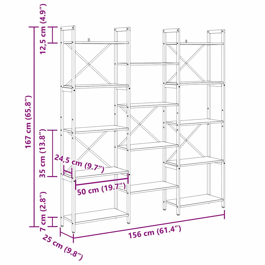 Wooden Bookcase 156cm Wide - Vantage Home