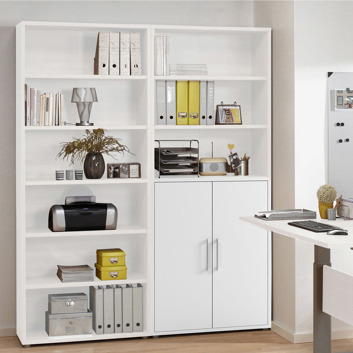 Wooden Bookcase With 2 Doors And 4 Open Shelves - Prima