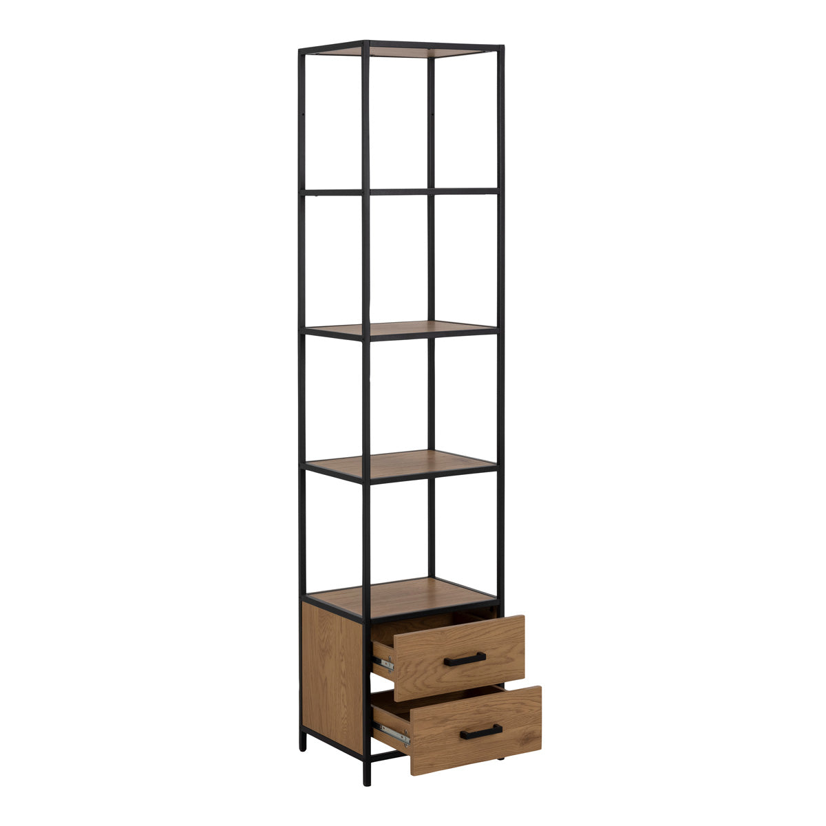 Wooden Bookcase With 2 Drawers And 3 Shelves - Seaford