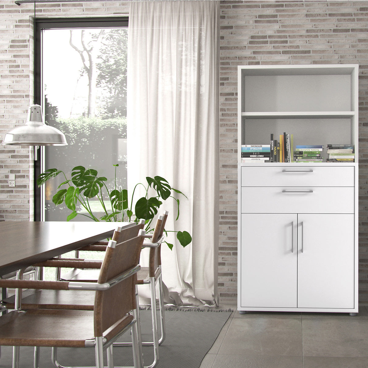 Wooden Bookcase With 2 Open Shelves 2 Doors And 2 Drawers - Prima