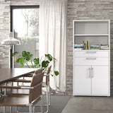 Wooden Bookcase With 2 Open Shelves 2 Doors And 2 Drawers - Prima