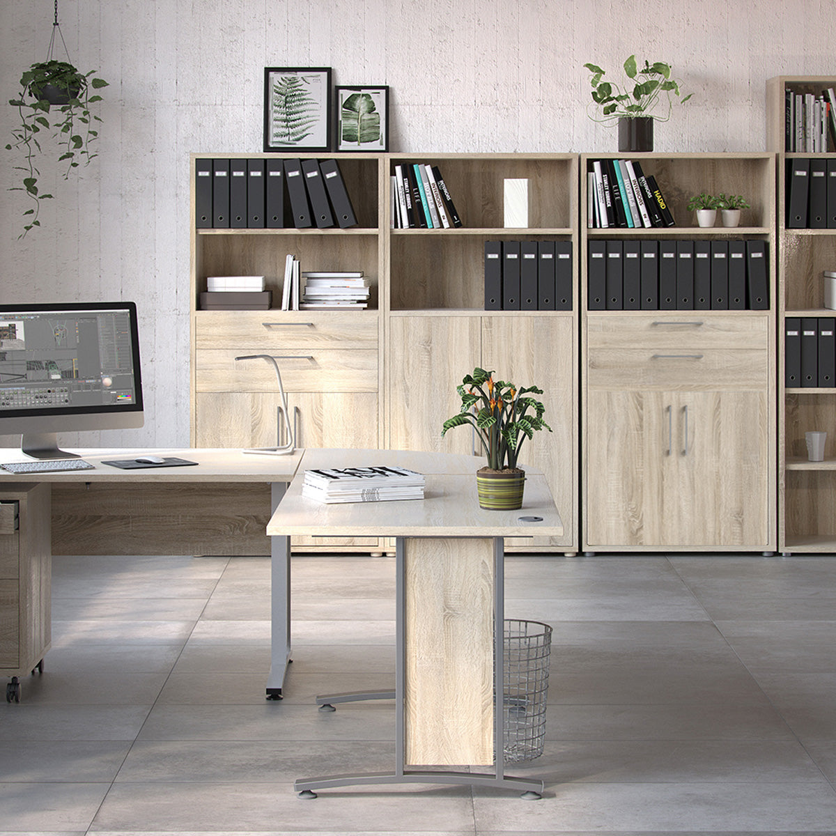 Wooden Bookcase With 2 Open Shelves 2 Doors And 2 Drawers - Prima