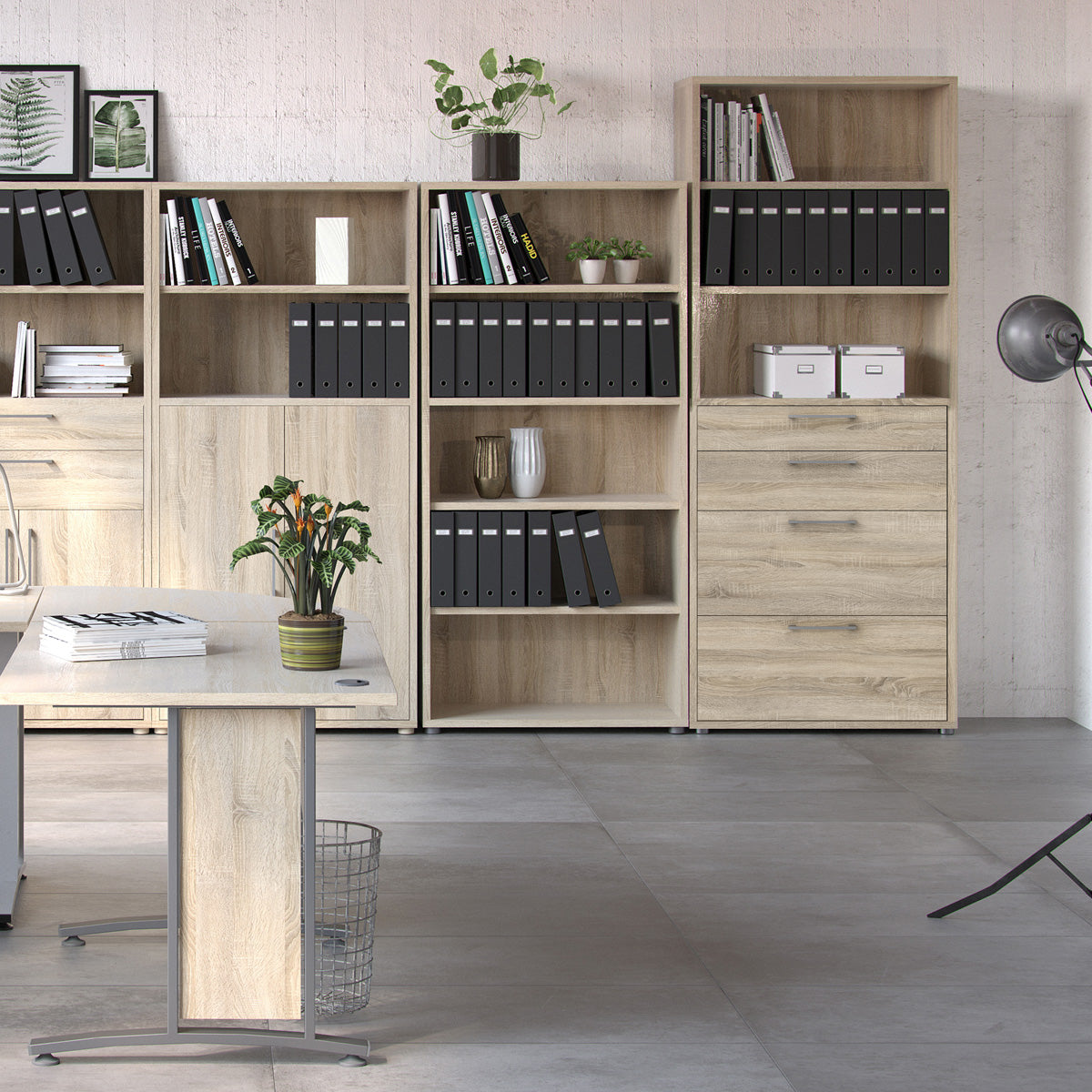 Wooden Bookcase With 2 Open Shelves 2 Drawers And 2 File Drawers - Prima