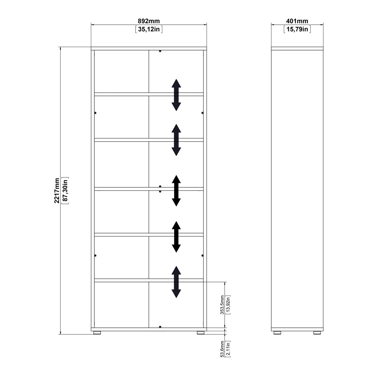 Wooden Bookcase With 2 Open Shelves 2 Drawers And 2 File Drawers - Prima