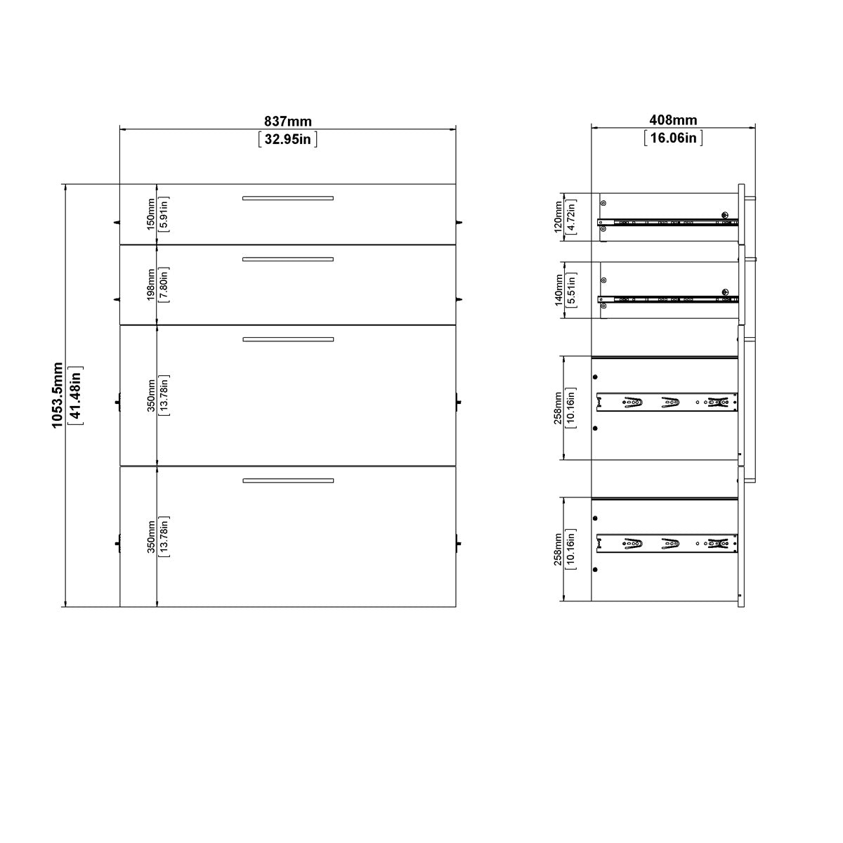 Wooden Bookcase With 2 Open Shelves 2 Drawers And 2 File Drawers - Prima