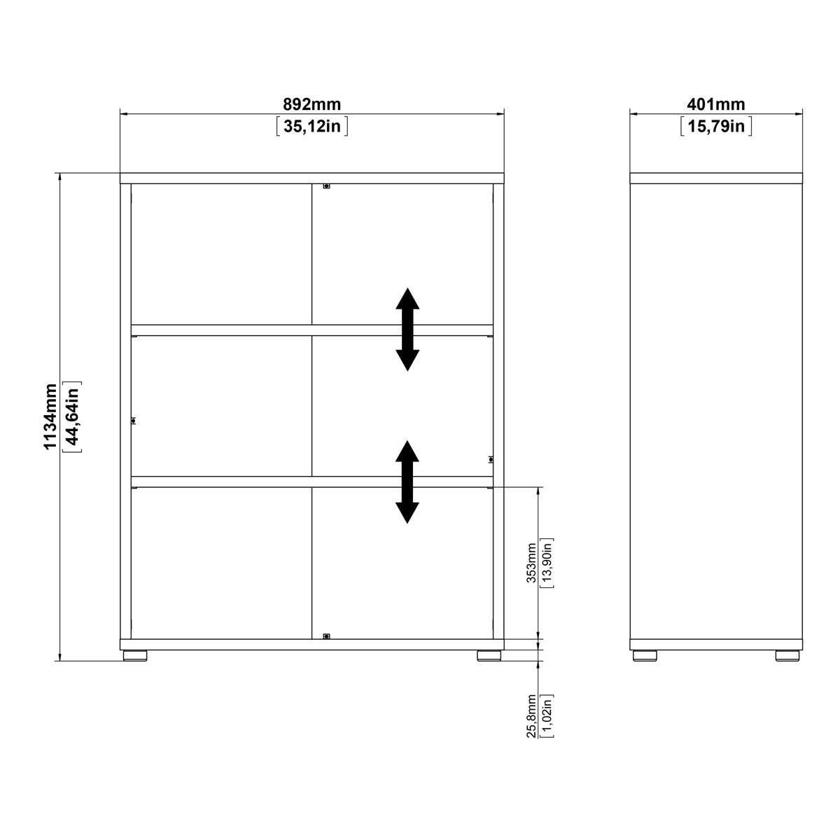 Wooden Bookcase With 2 Open Shelves - Prima