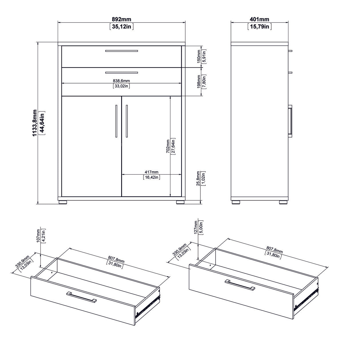 Wooden Bookcase With 3 Open Shelves 2 Doors And 2 Drawers - Prima