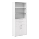 Wooden Bookcase With 3 Open Shelves 2 Doors And 2 Drawers - Prima