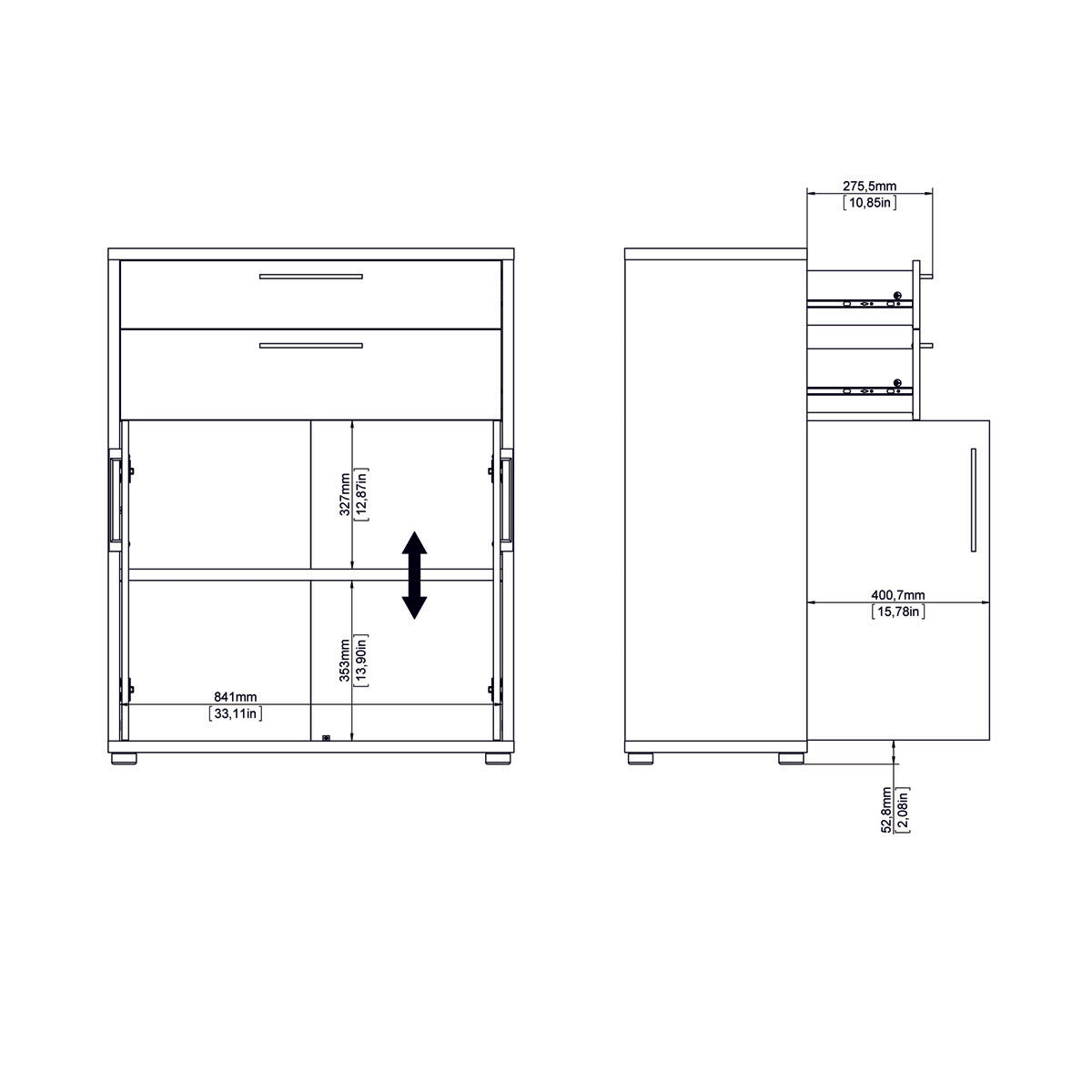 Wooden Bookcase With 3 Open Shelves 2 Doors And 2 Drawers - Prima