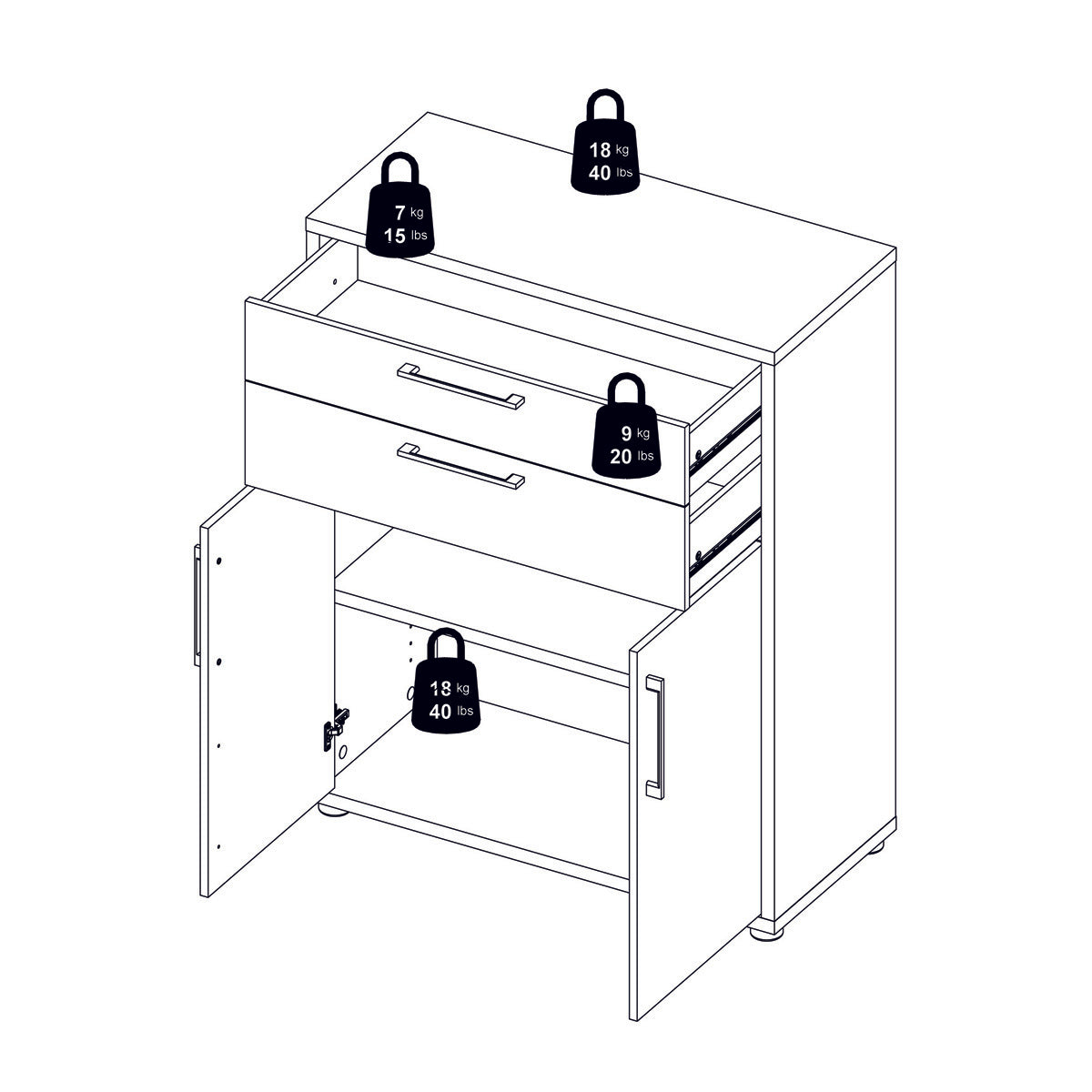 Wooden Bookcase With 3 Open Shelves 2 Doors And 2 Drawers - Prima
