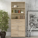Wooden Bookcase With 3 Open Shelves 2 Doors And 2 Drawers - Prima