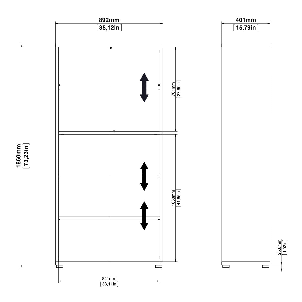 Wooden Bookcase With 4 Open Shelves - Prima